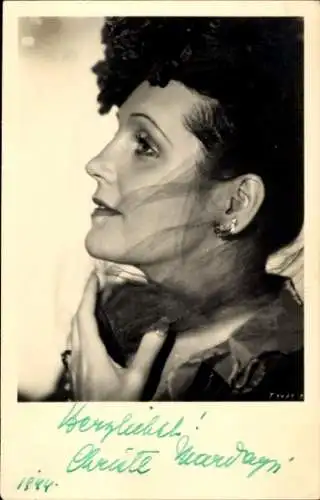 Ak Schauspielerin Christl Mardayn, Portrait im Profil, Autogramm, Schleier