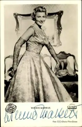 Ak Schauspielerin Winnie Markus, Portrait, Autogramm, Roman eines Frauenarztes