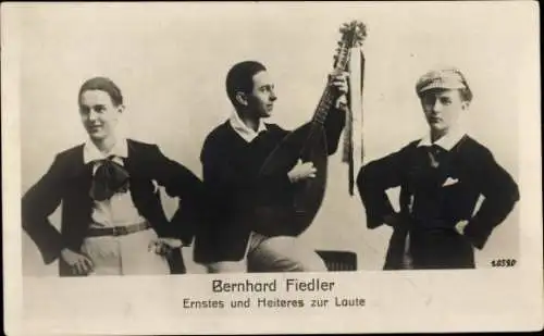 Ak Schauspieler Bernhard Fiedler, Portrait, Laute, Autogramm