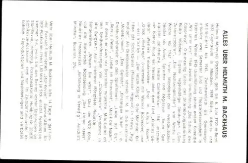 Ak Schauspieler Helmuth M. Backhaus, Portrait, Autogramm