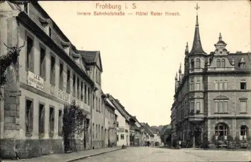 Ak Frohburg in Sachsen, Innere Bahnhofstraße, Hotel Roter Hirsch