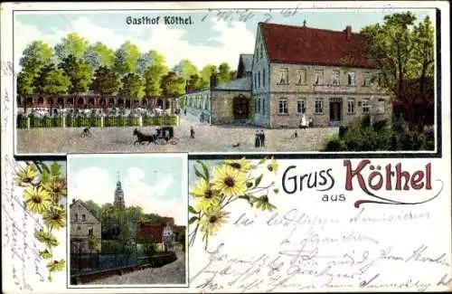 Ak Köthel Schönberg in Sachsen, Gasthof, Teilansicht