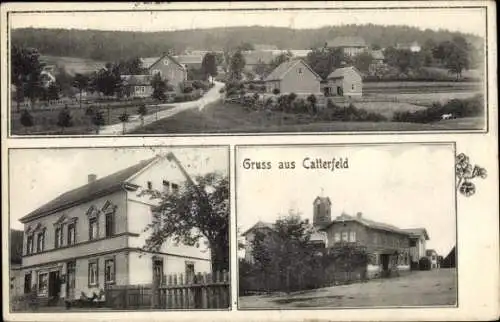 Ak Catterfeld Leinatal in Thüringen, Geschäftshaus, Kirche, Gesamtansicht