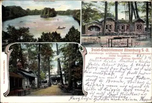 Ak Altenburg Thüringen, Insel-Etablissement, Teichansicht, Garten