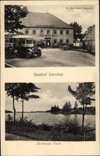 Ak Dörnthal Olbernhau im Erzgebirge Sachsen, Gasthof, Bus, O du lieber Augustin, Dörnthaler Teich