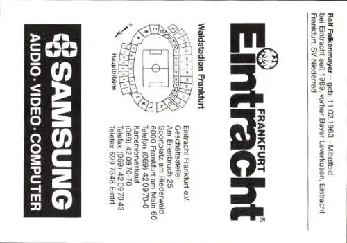Autogrammkarte Fußball, Ralf Falkenmayer, Eintracht Frankfurt, Autogramm