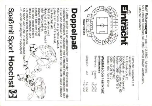 Autogrammkarte Fußball, Ralf Falkenmayer, Eintracht Frankfurt, Autogramm