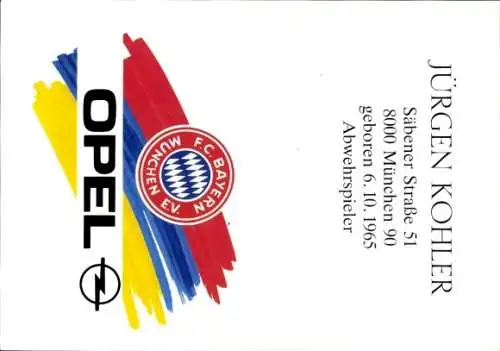 Autogrammkarte Fußball, Jürgen Kohler, Bayern München, Autogramm