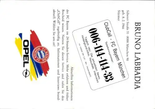 Autogrammkarte Fußball, Bruno Labbadia, Bayern München, Autogramm