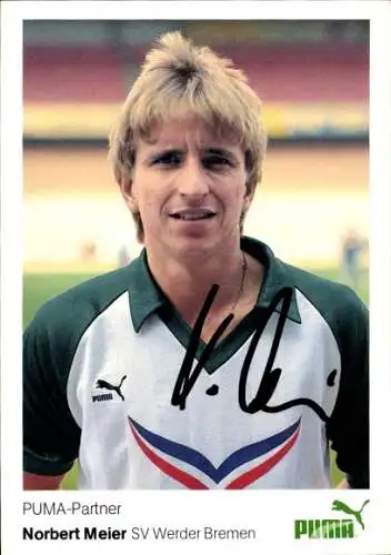 Autogrammkarte Fußball, Norbert Meier, Werder Bremen, Autogramm