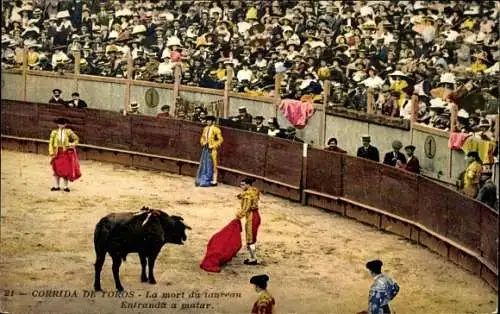 Ak Stierkampf, La mort du taureau, Eintritt zum Töten