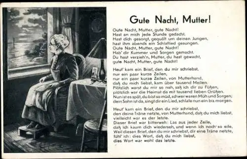 Lied Ak Gute Nacht, Mutter, Alte Frau am Fenster, Liebe