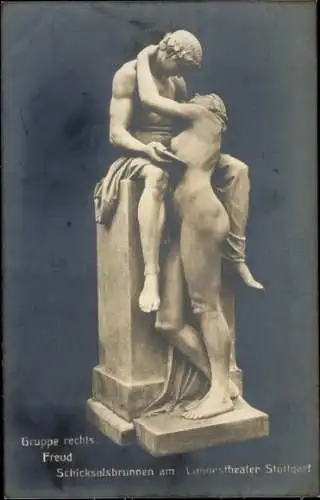 Ak Plastik, Freud, Schicksalsbrunnen am Landestheater Stuttgart