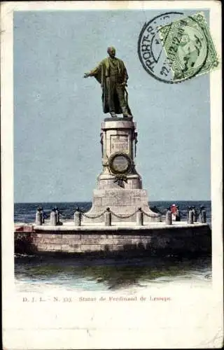 Ak Port Said Ägypten, Statue von Ferdinand de Lesseps