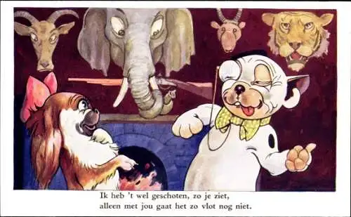 Künstler Ak Studdy, Bonzo der Hund, Jagdtrophäen