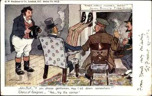 Künstler Ak Moreland, Arthur, John Bull, may I sit down somewhere, try the corner