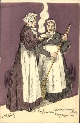 Künstler Ak Lobel Riche, Les Miserables, Victor Hugo, zwei Dienstmädchen