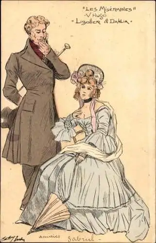 Künstler Ak Lobel Riche, Les Miserables, Victor Hugo, Lissollier und Dahlia