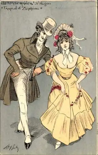 Künstler Ak Lobel Riche, Les Miserables, Victor Hugo, Fameuil und Zephine