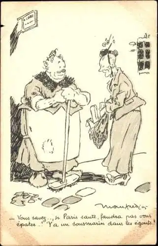 Künstler Ak Manfredini, Zwei Frauen unterhalten sich, Putzfrau