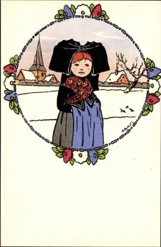 Künstler Ak Hansi, Mädchen in Elsässer Volkstracht