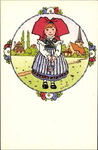 Künstler Ak Hansi, Mädchen in Elsässer Tracht