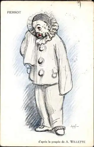 Künstler Ak Willette, Pierrot d'apres la poupee