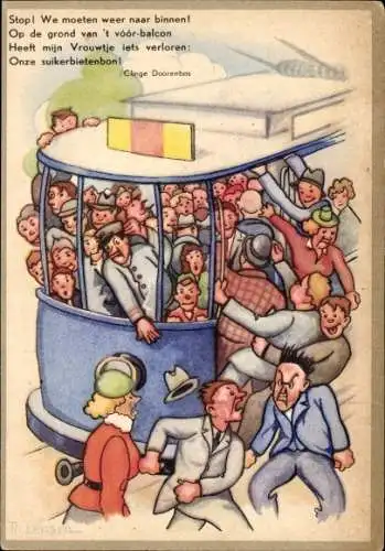 Künstler Ak Lensen, Th., Niederlande, überfüllte Straßenbahn