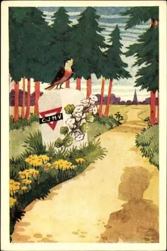 Künstler Ak Herzliche Glückwünsche zum Geburtstag im Namen des CJMV