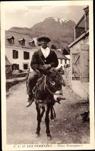 Ak Pyrenees, Mann auf dem Esel reitend