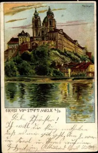 Künstler Litho Melk Niederösterreich, Blick zum Stift