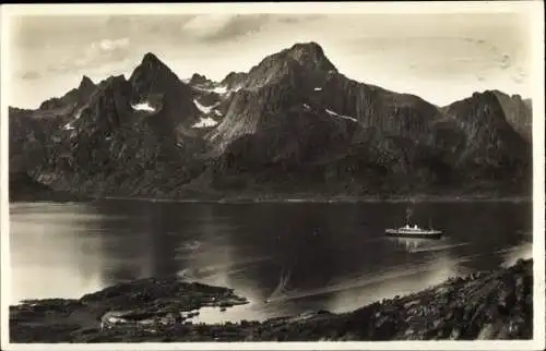 Ak Raftsund Lofoten Norwegen, Panorama, Dampfer