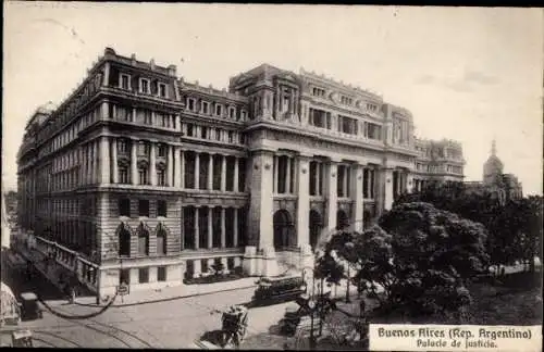 Ak Buenos Aires Argentinien, Palacio de Justicia, Straßenbahn