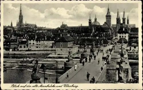 Ak Würzburg am Main Unterfranken, Totalansicht, alte Mainbrücke