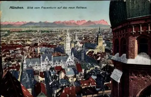 Ak München, Blick vom Frauenturm auf das neue Rathaus