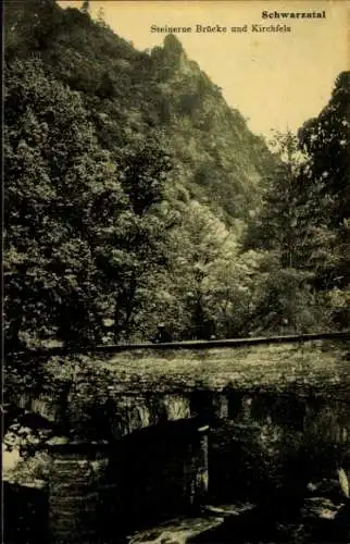 Ak Schwarzburg in Thüringen, Kirchfelsen im Schwarzatal, Steinerne Brücke