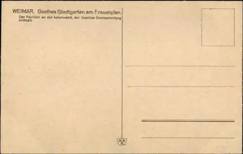 Ak Weimar in Thüringen, Goethes Stadtgarten am Frauenplan