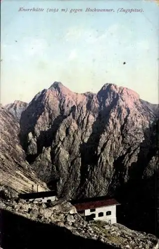 Ak Garmisch Partenkirchen in Oberbayern, Knorrhütte, Blick zum Hochwanner