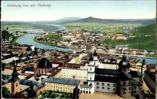 Ak Salzburg in Österreich, Blick von der Festung auf den Ort