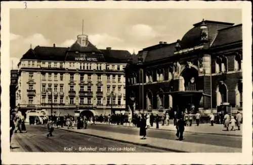 Ak Kiel in Schleswig Holstein, Bahnhof mit Hansa Hotel