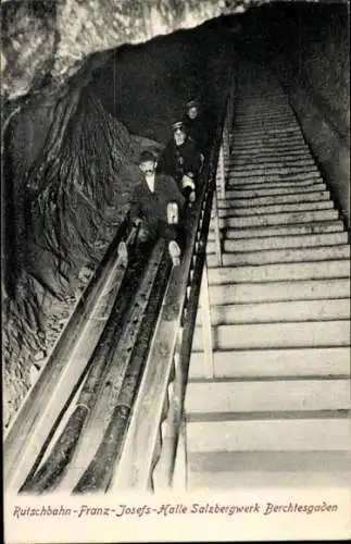 Ak Berchtesgaden in Oberbayern, Rutschbahn im Salzbergwerk, Besucher