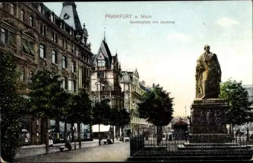 Ak Frankfurt am Main, Goetheplatz, Denkmal