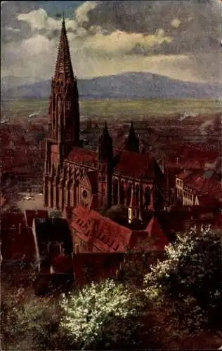 Künstler Ak Hoffmann, H., Freiburg im Breisgau, Münster vom Schlossberg gesehen