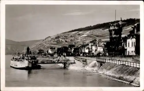 Ak Rüdesheim am Rhein, Niederwald Nationaldenkmal, Adlerturm, Rheinpromenade, Schiff