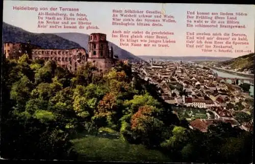 Ak Heidelberg am Neckar, Blick von der Terrasse, Gedicht