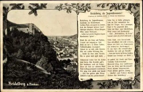 Ak Heidelberg am Neckar, Gedicht, Panorama