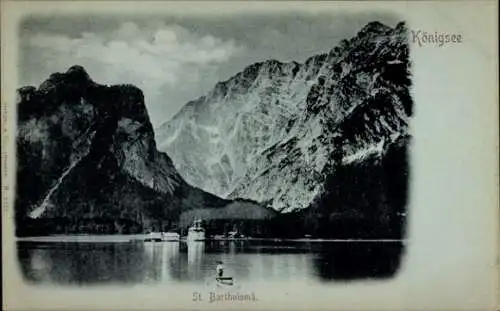 Ak Sankt Bartholomä Schönau am Königssee, Boot, Berge