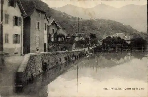 Ak Willer Weiler Elsass Haut Rhin, Kais an der Thür, Flusspartie mit Blick auf den Ort