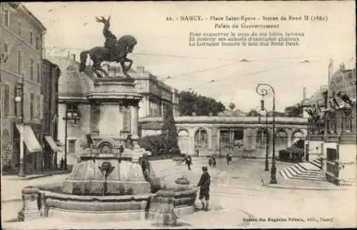 Ak Nancy Meurthe et Moselle, Place Saint Epvre, Statue de Rene II., Palais du Gouvernement