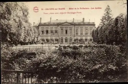 Ak Chalons sur Marne, Hotel de la Prefecture, Les Jardins